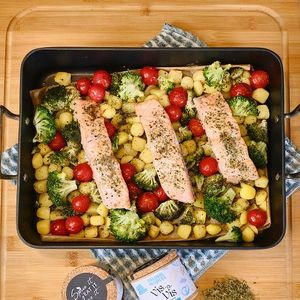Salmon traybake recipe