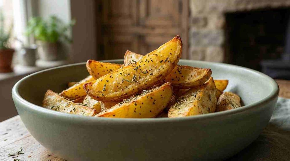 potato wedges from the airfryer seasoned with garlic and italian herbs