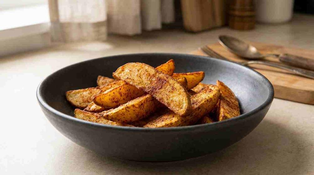 Spicy potato wedges roasted in the airfryer