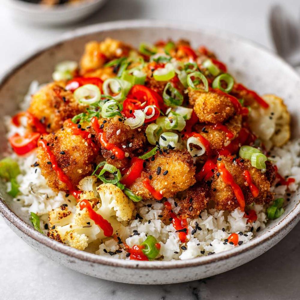 Cauliflower rice with crispy chicken