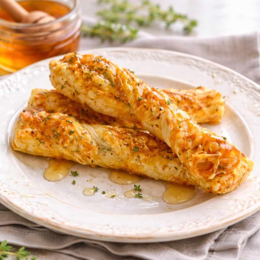 making your own cheese sticks: thyme and honey