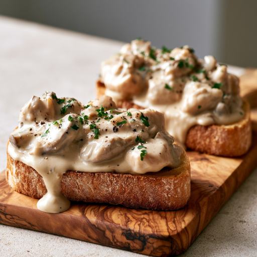 toasted bread with chicken ragout