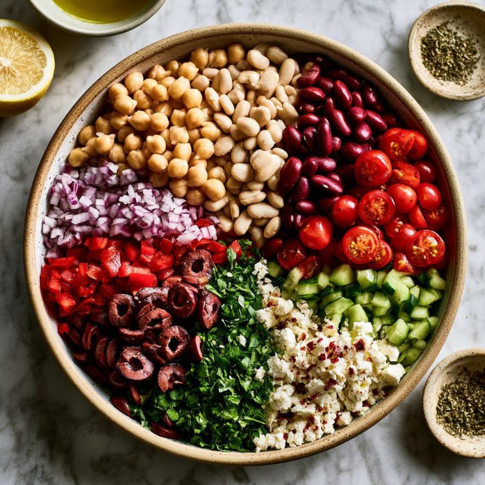 Mediterranean bean lemon salad with Habibi Veggie dressing