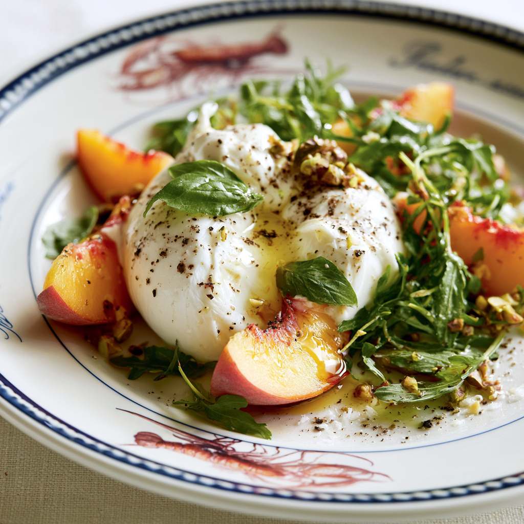Burrata peach salad with basil