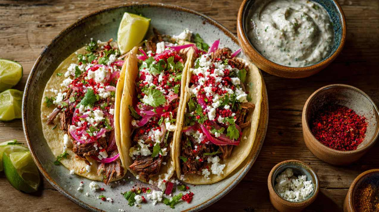 lamb tacos with sumac (Middle Eastern × Mexican street food)