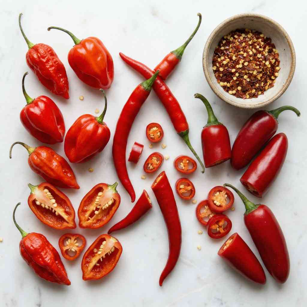 overview of different kinds of red chilipeppers