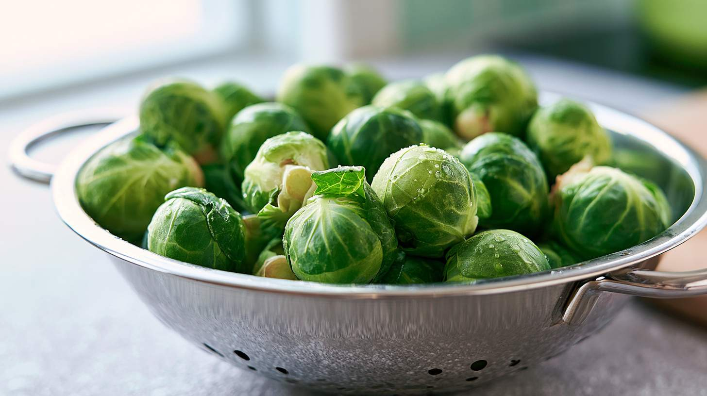 verse spruitjes in een vergiet op het aanrecht