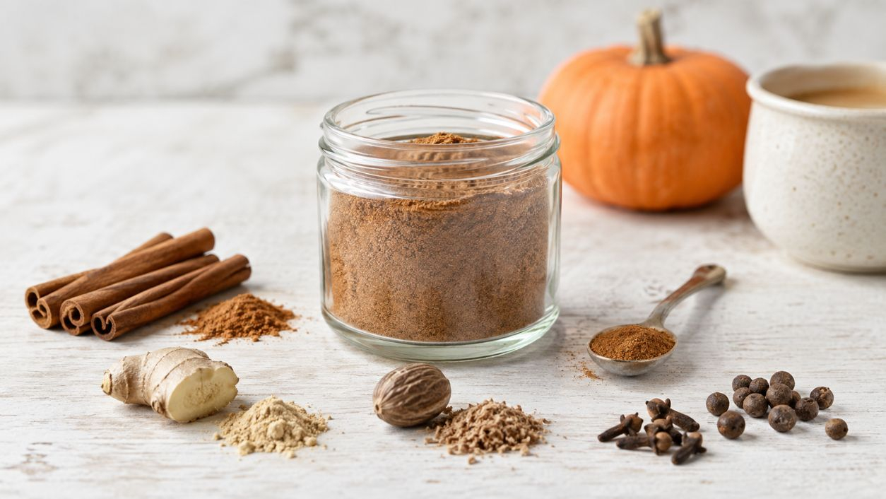 Zelfgemaakte pumpkin spice met kaneel, gember, nootmuskaat, kruidnagel en piment