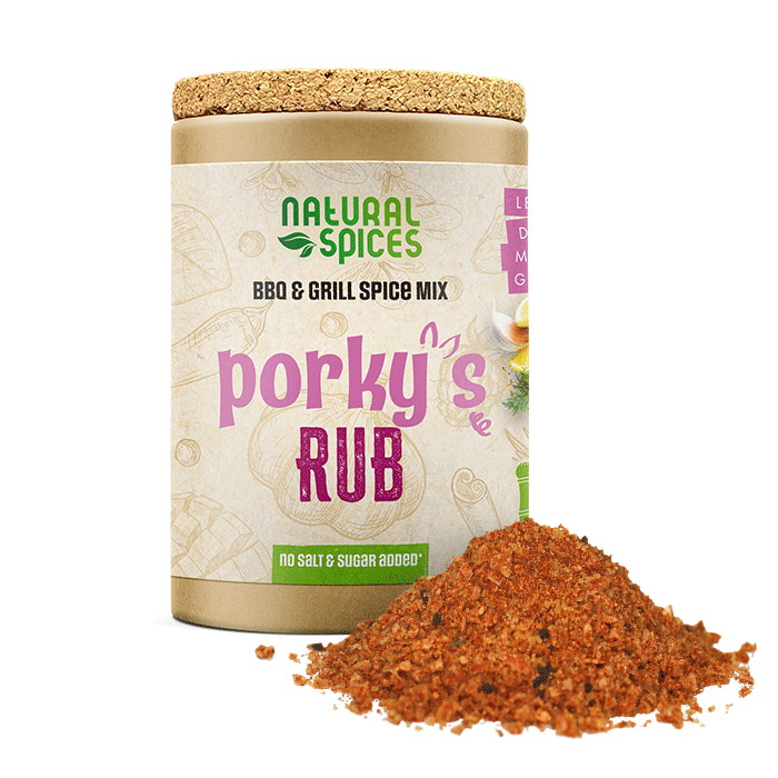 Natural Spices Porkys Rub BBQ en Grill kruiden, geen zout of suiker toegevoegd