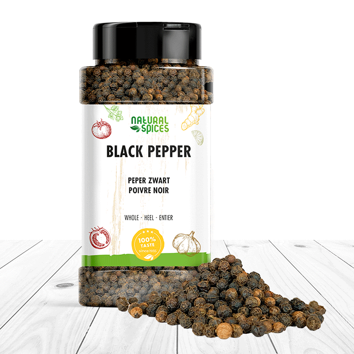 Whole black peppercorns