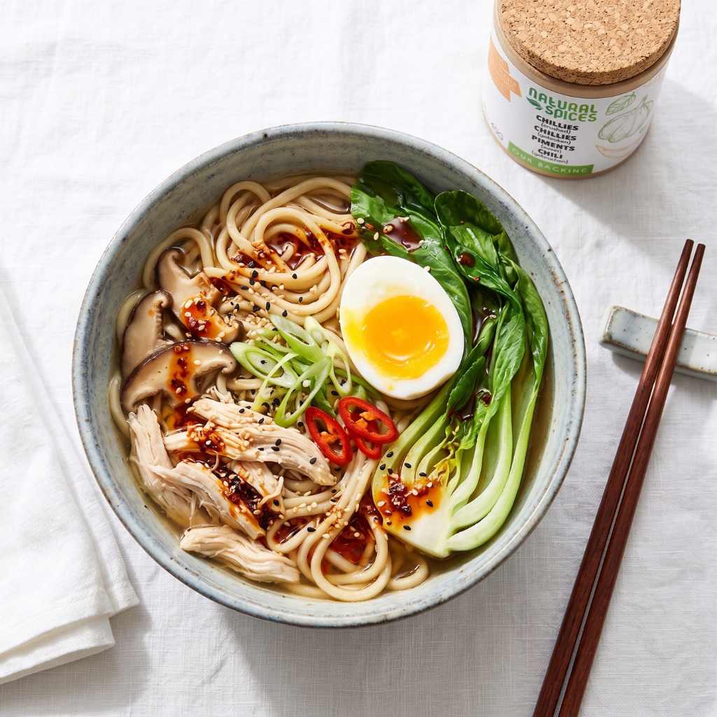 Asian chicken noodle soup with chiliflakes from Natural Spices Asian chicken noodle soup with chiliflakes from Natural Spices