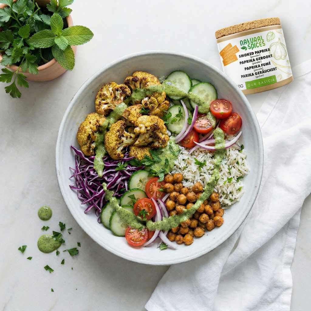 Bloemkool shoarma bowl met groene tahini dressing