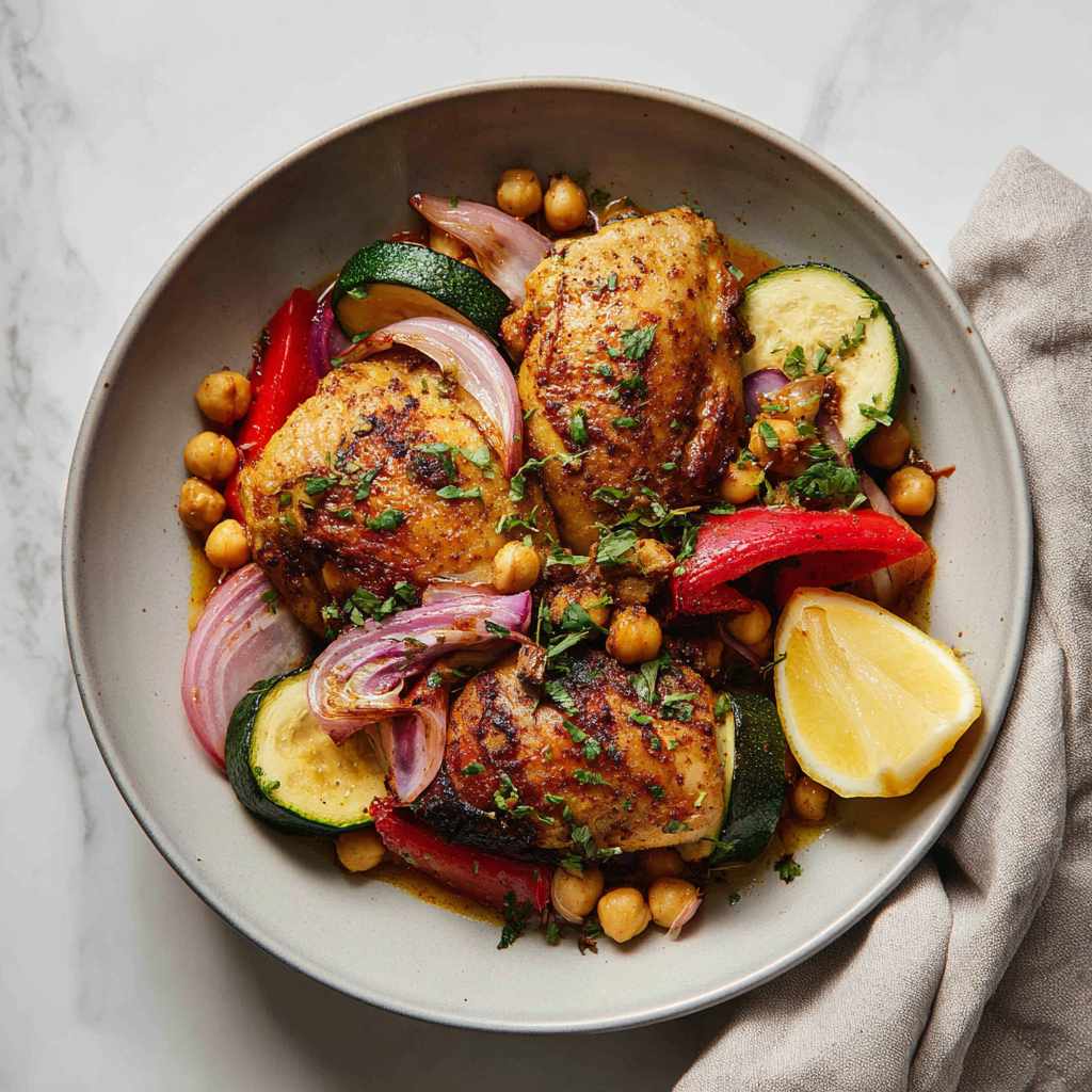 Gegrilde kip met Ras el Hanout, groeten en citroen