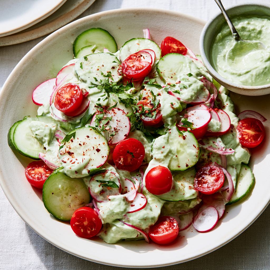 cucumber salad with creamy avocado dressing