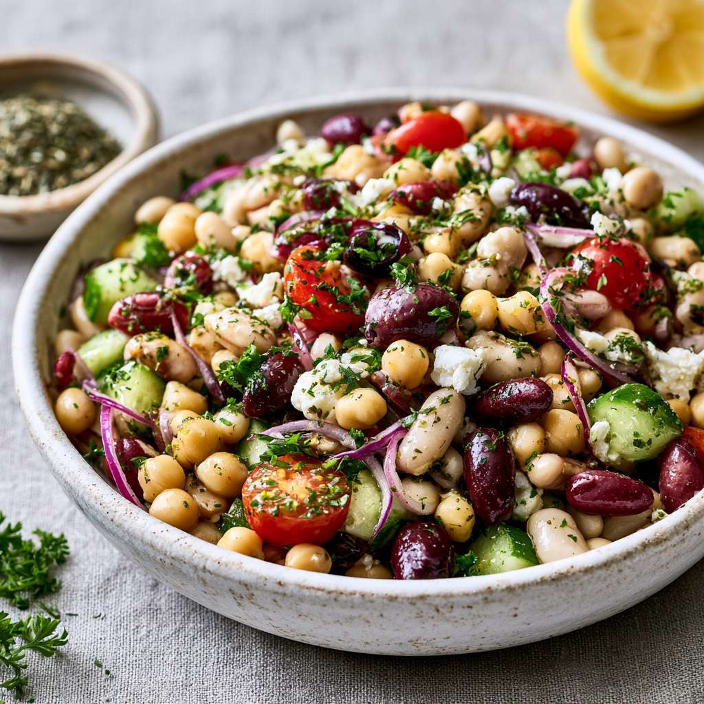 Mediterranean bean salad with lemon-herb dressing