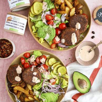 Vegan zwarte bonen burger bowl