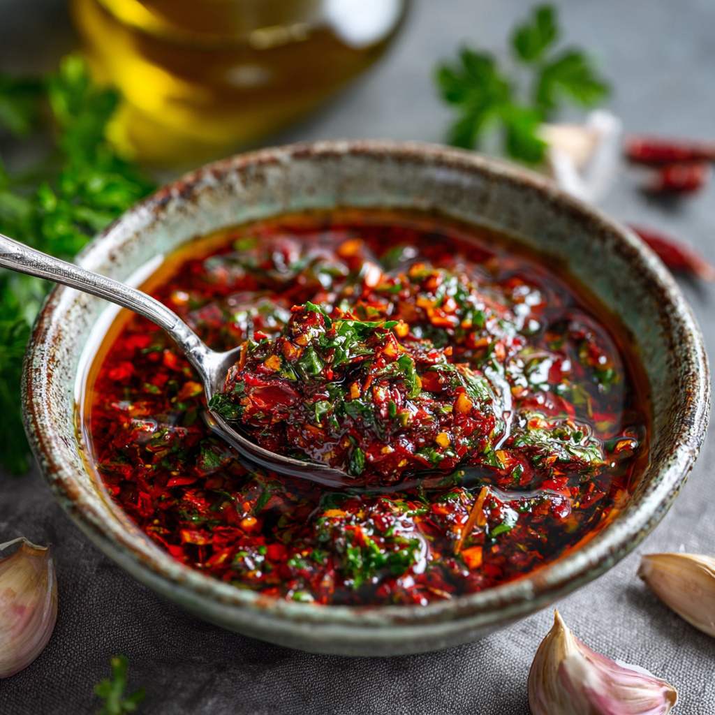 rode chimichurri in een schaaltje
