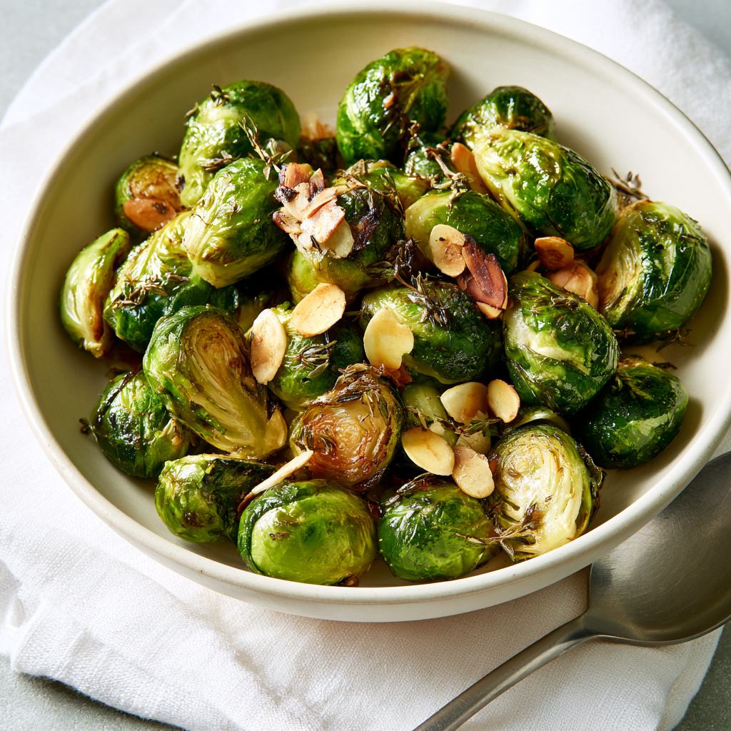 Brussels sprouts with sliced almonds and honey and thyme