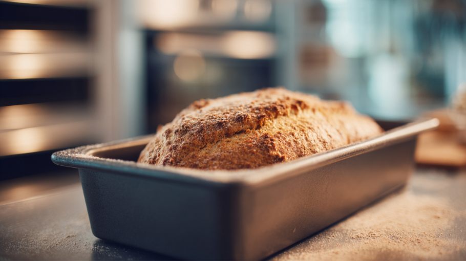 zelfgemaakt brood in een vorm in de oven