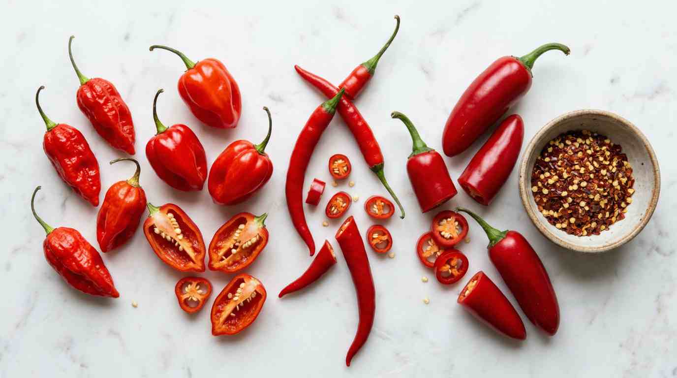 overview of different kinds of red chilipeppers